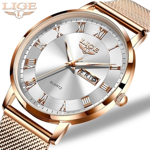 LIGE LG10049 Đồng hồ đeo tay nữ sang trọng màu vàng hồng Nhà máy thể thao chống nước Đồng hồ đeo tay nữ dây thép Đồng hồ Relogio Feminino có hộp - Product Image 1