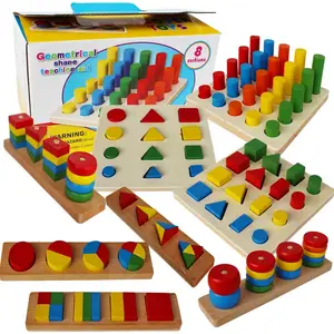8 trong 1 bộ câu đố bằng gỗ giáo dục hình học Đồ chơi Montessori hình dạng SORTER Đồ chơi phù hợp với trò chơi xếp chồng khối hoạt động học tập