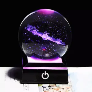 HDW Wholesale K9 Blank Clear Crystal Ball Custom3D Galaxy Engraved Laser Crystal Ball With LED Lighting Base