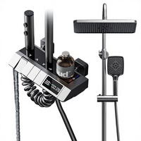 Ensemble de douche mural gris anthracite en cuivre de haute qualité avec barre coulissante, design carré, thermostatique et pressurisé