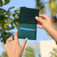 Portefeuille en cuir italien personnalisé gaufré, mini portefeuille en cuir de veau, élégant porte-carte d'identité vert, porte-monnaie en cuir pour femmes