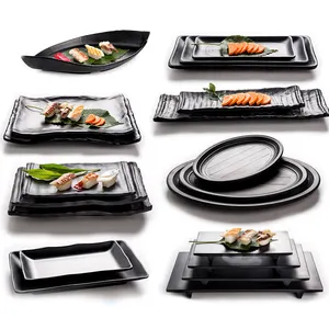 Venta al por mayor placas de la cena-Hoja de plátano hotel restaurante sushi Melamina negra de placas de la cena