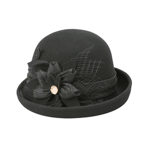 Chapeau de seau en laine de luxe pour <span class=keywords><strong>femme</strong></span>, chapeau élégant en feutre fedora à fleurs, nouvelle collection <span class=keywords><strong>2022</strong></span> - Product Image 4