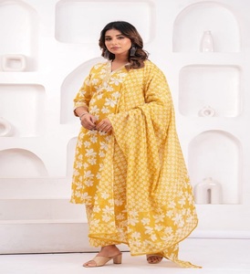 Kurti Set and Casual Wear with Dupatta for <b>Wedding</b> <b>Top</b> Selling Floral 3 Piece High Quality Cotton Hand Block Print Adults Girls - Product Image 3