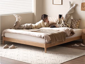 A1019 простой современный красный дуб дерево для взрослых татами двуспальная кровать каркас - Product Image 4