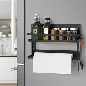 Porta spezie da parete con porta rotolo da cucina <span class=keywords><strong>e</strong></span> 4 ganci mensola da cucina senza foratura in acciaio inossidabile - Product Image 1