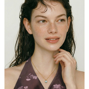 Collier JINYOU 3081 en acier inoxydable plaqué or avec zircon cubique bleu clair, pendentif en zircon imperméable - Product Image 2