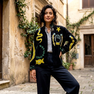 Elevated Everyday Styling <b>Velvet</b> Suzani Embroidered <b>Jacket</b> Floral Boho <b>Ladies</b> Rich Color Artisan Statement Coat For Festive Time - Product Image 1