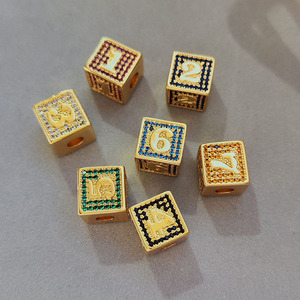Zircon ทองเหลืองสำหรับเด็กหนึ่งสองสามสี่ห้าหกแปดเก้าศูนย์จำนวนลูกบาศก์บล็อกเครื่องประดับแฟชั่นจี้เสน่ห์ - Product Image 1
