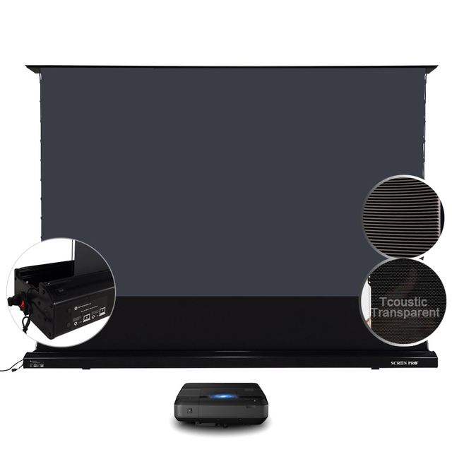 SCREENPRO 84" 92" 100" 110" 120" 135" 150" ALR Floor Rising Motorized Projection Screen with T-Prism Fabric for UST Projectors