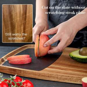 アカシアウッドスレートステーキプレートCharcuterieホームディナー提供トレイ肉チーズ前菜プレートレストラン - Product Image 6