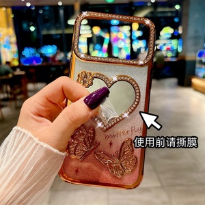 Funda de Silicona con Brillantina de Diamantes y Espejo para iPhone 17 16 15 14 13 12 Pro Max, Carcasa Trasera de TPU con Diseño de Mariposa a Prueba de Golpes - Product Image 6