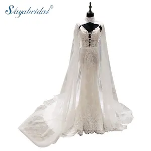 El yapımı dikiş A-line wrap ile nakış ve boncuklu kat uzunluk V yaka backless kolsuz düğün elbisesi