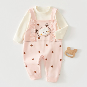 Baby Girls Pink Polka <b>Dot</b> Overalls Set With Cow Print Cotton Romper Autumn Wear Long Sleeve Bodysuit Clothes - Product Image 1