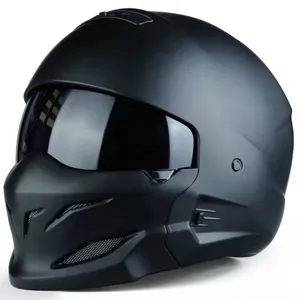超级9月武士黑色蝎子头盔复古电动自行车头盔印度3/4模块化摩托车头盔