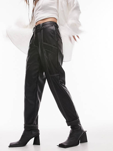 <span class=keywords><strong>Pantaloni</strong></span> in <span class=keywords><strong>Ecopelle</strong></span> da Donna, Vita Alta <span class=keywords><strong>con</strong></span> Cuciture a Contrasto, <span class=keywords><strong>Pantaloni</strong></span> Neri in PU <span class=keywords><strong>con</strong></span> <span class=keywords><strong>Tasche</strong></span>, Costume Personalizzato - Product Image 3
