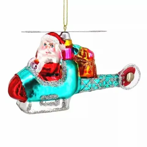 Il miglior prodotto red Christmas father flying plane glass ornaments indoor Party hanging Xmas old man tree Decorations