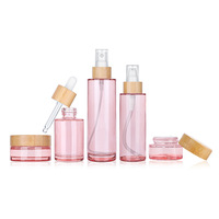 Botol air kulit, wadah air perawatan kulit, botol pompa bambu, tutup Losion semprot bambu, botol datar kaca bening buram 30/100ml