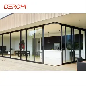 DERCHI AS2047 NFRC aluminium cadre mince noir portes coulissantes en verre patio cloison extérieure système de porte coulissante en verre dépoli