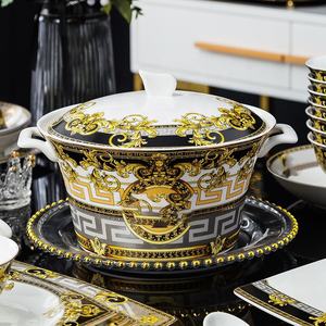 Vaisselle en céramique, bols, assiettes, ensemble de 60 pièces, assiettes de dîner pour mariage, prix de gros, carton personnalisé de luxe, style chinois - Product Image 2