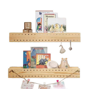 Wooden Pegboard Double Layer <b>Shelf</b> <b>Wall</b> <b>Mounted</b> Adjustable Storage For Kids Books Toys Stationery Natural Wood Color - Product Image 5