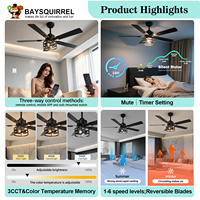Ventilateur de plafond intelligent rustique noir de 42 pouces avec ampoules E26, éclairage en cage, télécommande via application et moteur DC réversible pour chambre à coucher