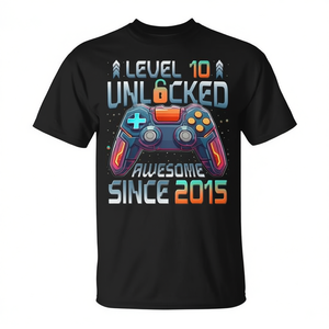 T-shirt Gamer Level 10 débloqué, génial depuis 2015, pour garçons, cadeau d'anniversaire - Product Image 3