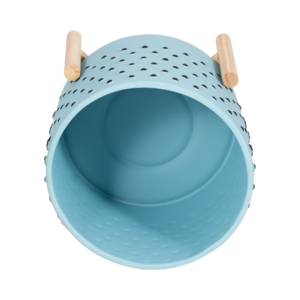 Vaso in ceramica con supporto in legno per uso interno ed esterno, azzurro con puntini neri, diametro 12 pollici - Product Image 6