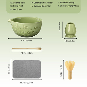 Ensemble de thé matcha japonais en céramique 4 pièces avec bol à motif papillon et fouet en PP pour la cérémonie traditionnelle du thé - Product Image 2