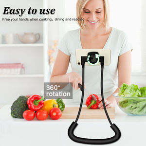 Nieuw Binnen Zwart Luie Mobiele Telefoon Houder Standaard 360 Roterende Opknoping Op De Nek Voor Bed/Bank/Kantoor - Product Image 3