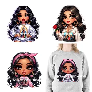Chibi Cute Chicana Doll Guadalupe Lady Skull <span class=keywords><strong>Latina</strong></span> Woman Cold Peel Decals Iron On DTF Transfers Stickers para camisas Bolsas Almohada - Product Image 1