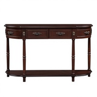 Console d'entrée moderne noire avec miroir, design avant incurvé, quincaillerie en laiton antique, pieds tournés, pour usage hôtelier