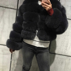 Manteau court en fausse fourrure pour femme avec col en fourrure de renard, sans manches, épais, chaud, pour l'hiver, couleur unie, style patchwork matelassé - Product Image 5