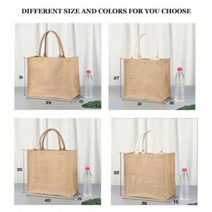 Sacs fourre-tout réutilisables personnalisés avec logo, sacs de courses en coton recyclé, sacs fourre-tout en jute pour cadeaux de mariage et promotion - Product Image 2