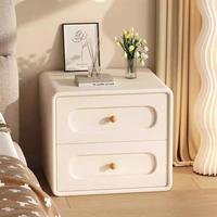 Table de chevet blanche crème nordique moderne avec 2 tiroirs, armoire latérale en bois à bords incurvés pour salon et chambre à coucher