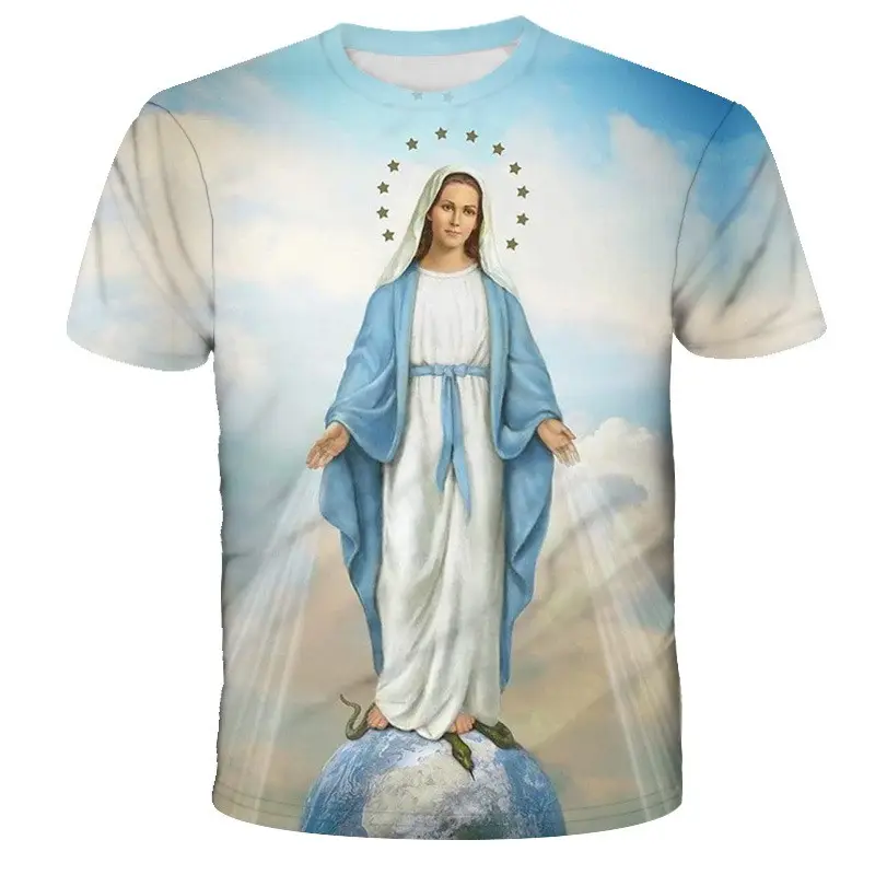 Mùa Hè Hàng Đầu Thời Trang Chất Lượng Cao Guadalupe Trinh Nữ Mary Công Giáo Slogan Tùy Chỉnh 3D In T-Shirt Unisex Giản Dị Quá Khổ Tops