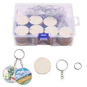 Llaveros de madera, discos redondos, 100 unidades, con anillos de metal para manualidades, decoraciones, etiquetas, adornos, collares para mascotas - Product Image 2