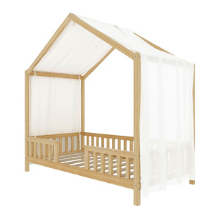 <span class=keywords><strong>Lit</strong></span> de sol Montessori Twin House en bois naturel, cadre de <span class=keywords><strong>lit</strong></span> pour enfants avec baldaquin, toit et barrières de sécurité, pour chambre d'enfant et chambre à coucher - Product Image 6