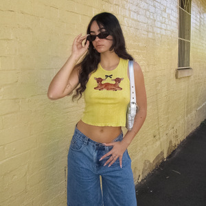 <strong>Tops</strong> for <strong>Women</strong> 2026 Dropshipping Fashion <strong>Women</strong> <strong>Yellow</strong> Sleeveless Crop T-shirt Y2K - Product Image 3