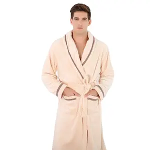 Thời Trang Tùy Chỉnh Sang Trọng Unisex Rắn Fleece Polyester Bath Robe Áo Choàng Tắm 1 Người Mua
