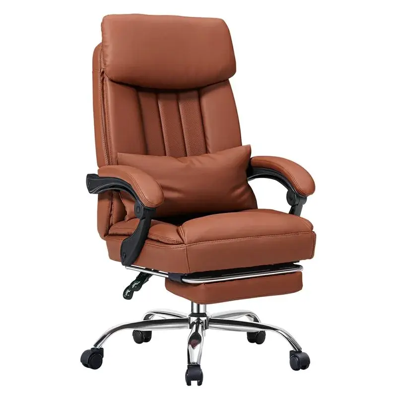 New ergonomic design lumbar support reclining brown leather executive office chair with footrest