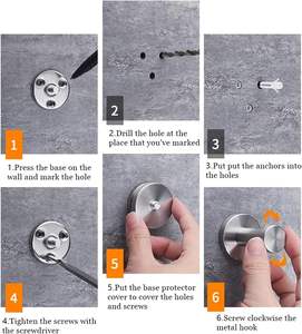 Set di 4 Ganci da Parete Multifunzione in Acciaio Inox 50mm per Asciugamani e Accappatoi, per Bagno e Cucina - Product Image 6