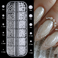 12 grille demi-ronde perles blanches Nail Art décorations Flatback strass accessoires pour ongles