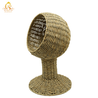 Lit surélevé pour chat en osier moderne tissé à la main EUR PET avec coussin doux, panier pour chat en osier brun avec support pour chats d'intérieur