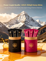 Lot de bâtonnets de miel de Shilajit pur de l'Himalaya OEM – Formule GOLD+ pour l'énergie et la vitalité des hommes et des femmes – Coffret couple puissant