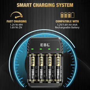 EBL wiederaufladbare AA-Batterie 4-Paket 1.6 V doppelte A Ni-Zn 3000 mWh mit 4 Steckern Ni Zn/Ni MH AAA-Batterieladegerät