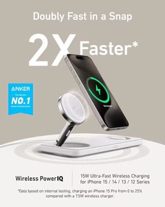 Nouveau chargeur sans fil pliable 3-en-1 Anker 15W ultra-rapide compatible avec câble USB-C pour <span class=keywords><strong>iPhone</strong></span> 15/<span class=keywords><strong>14</strong></span> Series - Product Image 3