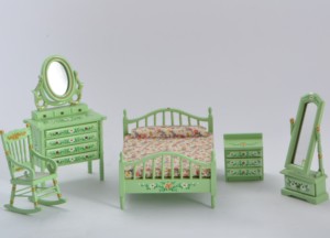 Maison de poupée <span class=keywords><strong>en</strong></span> <span class=keywords><strong>bois</strong></span>, ensemble de meubles de chambre à coucher, lit <span class=keywords><strong>Miniature</strong></span>, meubles de lit 1:12, chaise à bascule, Dressing, miroir, armoire, 5 pièces - Product Image 2