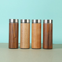 Botol Termos Bambu Custom 450ml, Mug Stainless Steel dengan Tutup Bambu LED, Botol Air dengan Infuser Teh dan Tutup LED Penunjuk Suhu