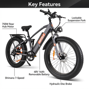 Vélo Tout-Terrain Électrique Tout Suspendu Longue Portée, Moteur Sans Balais 750W, Frein à Disque Hydraulique, Cadre en Alliage d'Aluminium au Lithium - Product Image 2